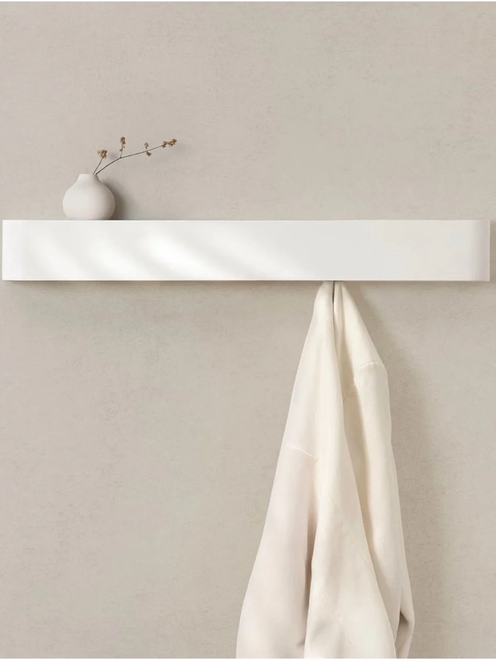 Modern White Wall Hook Shelf - 8 Hidden Hooks